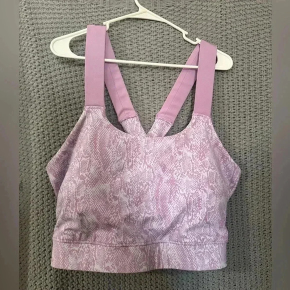 Zelos Purple White Snake Print Medium Impact Cross-back Sports Bra - Picture 2 of 7